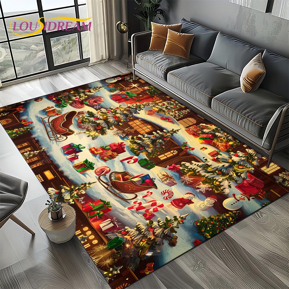 2025 Merry Christmas Tree Santa Claus,New Year Fairy Tale Gift Carpet Rug for Home Bedroom Sofa Doormat Decor,Non-slip Floor Mat