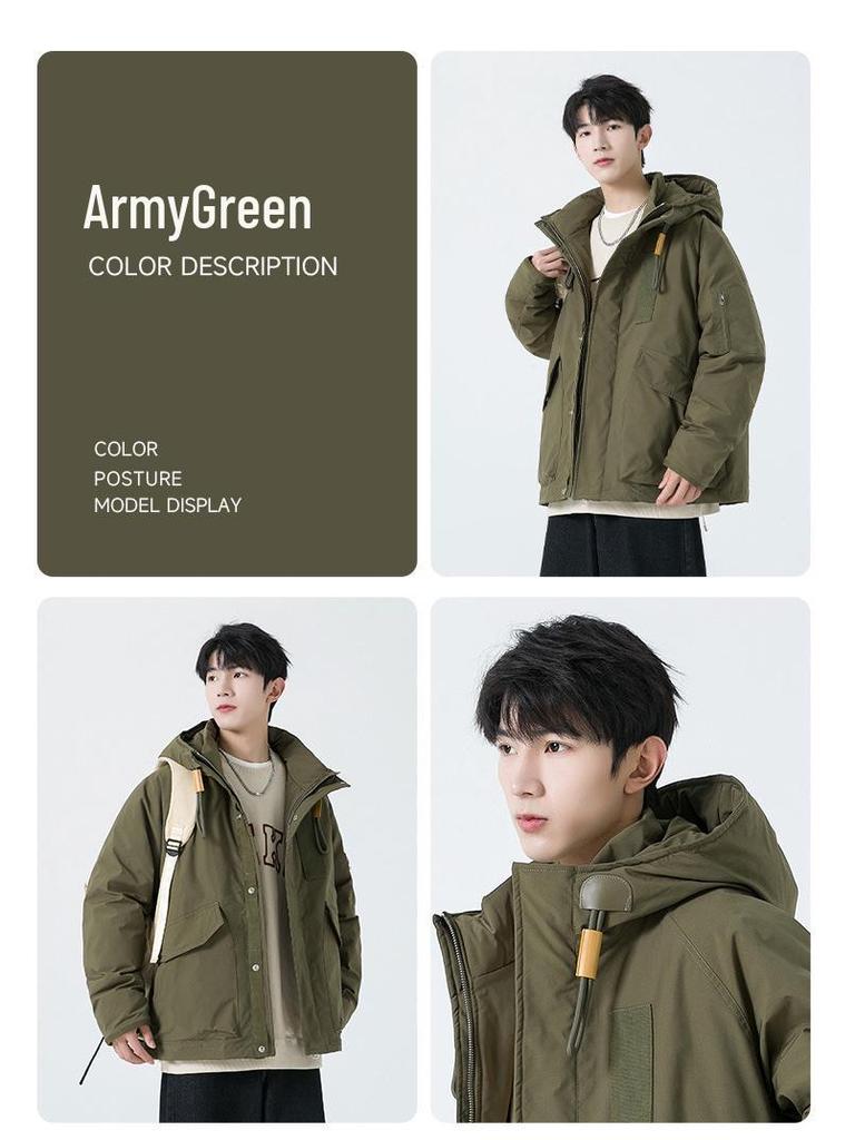 Men's Trendy Workwear Hooded Winter Down Jacket with Multi-Pockets
