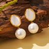 Niche Design Sense Geometric White Shell Square Zircon Earrings New Summer Geometric Earrings Niche Temperament Earrings