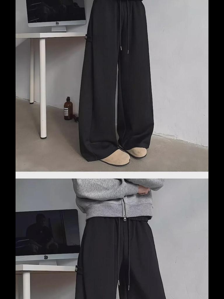 Men's Gray Heavyweight Wide-Leg Sweatpants: Spring/Autumn Casual Drape with American High-Street Vibe