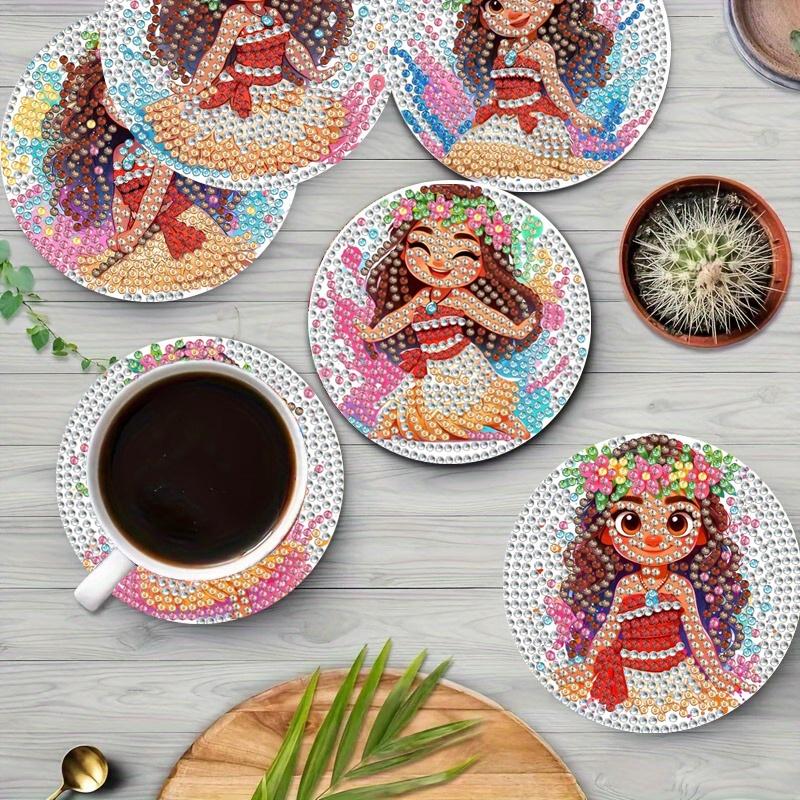 8pc/sets A Lovely Little Girl Diamond Painting Coasters DIY Diamond Art Coasters 5D Full Drill Diamond Coasters Acrylic Round Cup