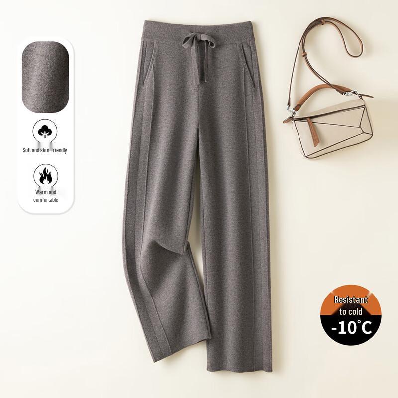 

Srcr Women s Thick Warm Wool Blend High-Waist Drawstring Straight-Leg Knit Pants M