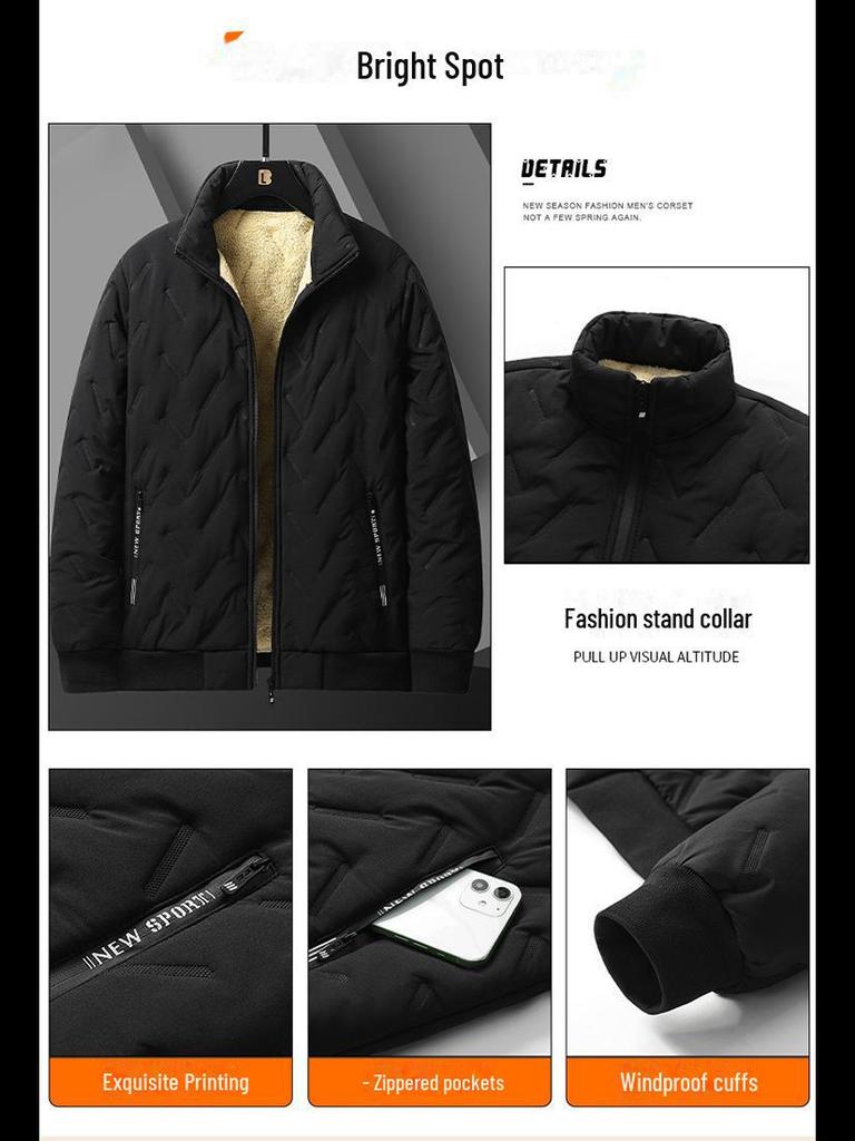 Herren Winter Kurze Lammfell Baumwolljacke - Winddicht, Warm Business Casual Mantel