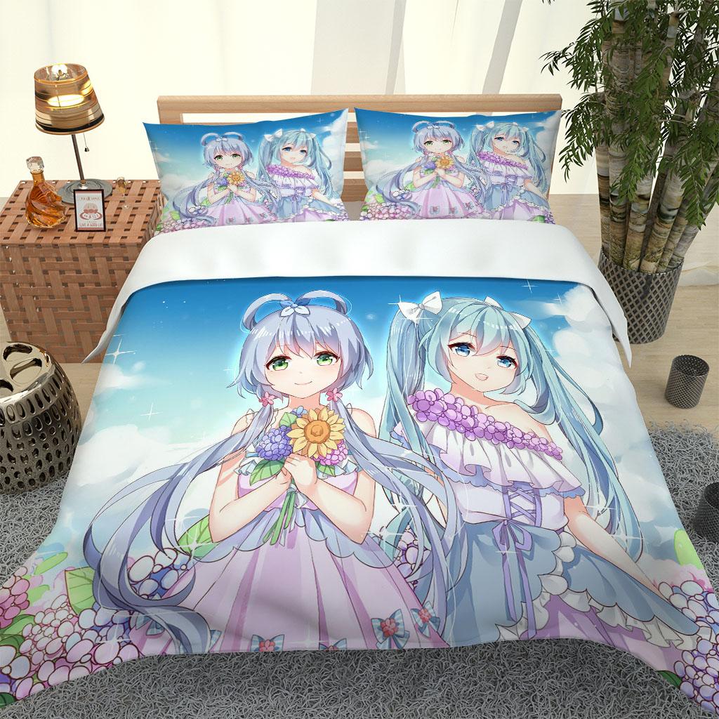 Anime Cute Pretty Girl Printed Polyester Bedding Set 3D Quilt Duvet Cover Pillowcase Kids Bed Comfortable Bed Set Twin King