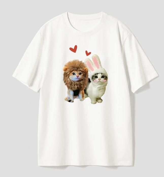 

Cute Cats Graphic T Shirt Funny LionBunny Cat Shortsleeved Tee Casual Vintage Fashion Top for Cat Lover Trendy Street Wear 4XL