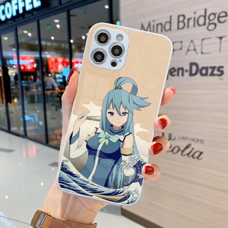 Cute Konosuba Anime Girl Phone Case For IPhone 14 13 12 11 Pro Max X XR XS 8 7 Plus Liquid Glass Color Phone Cover