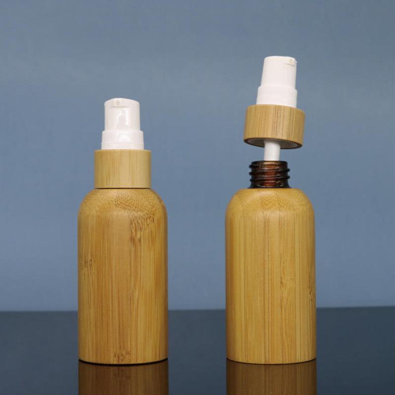 10–100ml Refillable Bamboo Lotion Bottle – Press-Type Container for Cream, Gel, Moisturizer, and Liquid Cosmetics