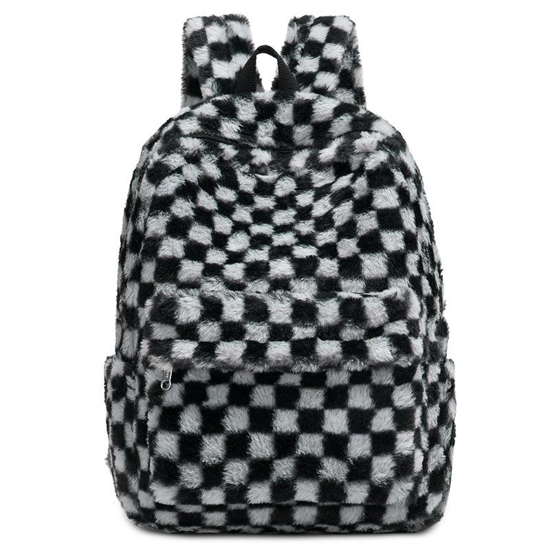 Schoolbag niche design plush backpack women's 1011 new plaid college style shopping backpack student schoolbag