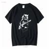 New Limited Distressed Cat Playing Guitar Rocks Roll Vintage T Shirt S 3xl Long Or Short Sleeves Vintage Washed Soft Breathable