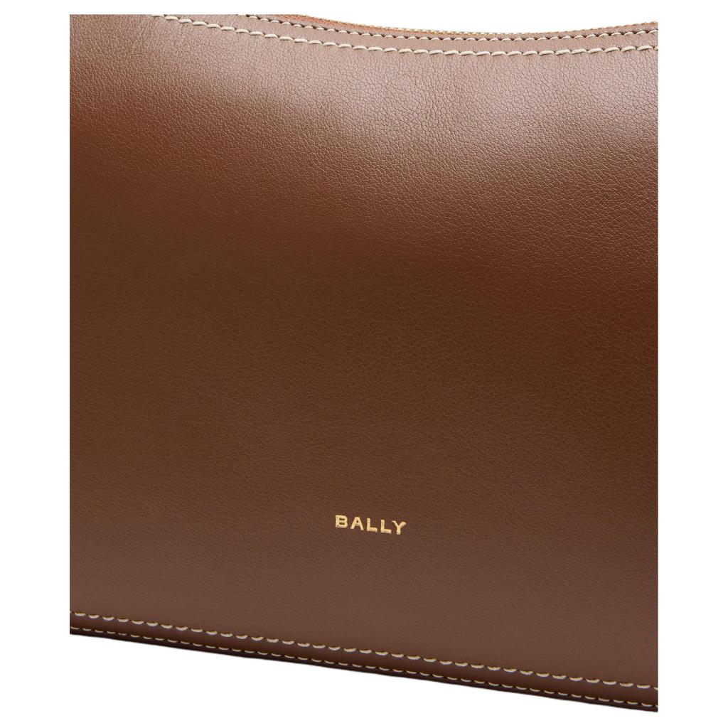 Bally Logo Gold Foil Leather Shoulder Bag Women Shoulder Bag Brown 6312069