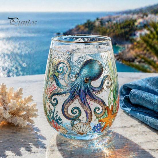 Διακοσμητικά Είδη Μπαρ για Εστιατόρια Γυάλινο Ποτήρι με Θέμα τον Ωκεανό, Μέδουσες/Δελφίνια/Χελώνες της Θάλασσας/Χταπόδια Ζωγραφισμένα στο Χέρι, Πυκνωμένο Ποτό Θεραπευτικός Ωκεανός