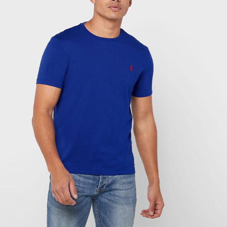 Polo Ralph Lauren Logo Bordado Color Sólido Cuello Redondo Manga Corta Camiseta Hombre Azul 710671438-144