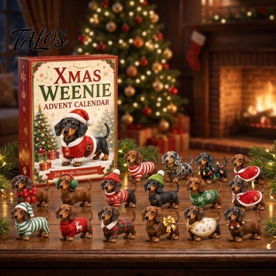Calendrier Compte à Rebours Saisonnier 2026 Noël Teckel Calendrier de l'Avent, Ensemble d'Ornements Collectionnables 3D Cadeau d'Anniversaire pour Enfants avec 24 Mini Figurines de Chiens,