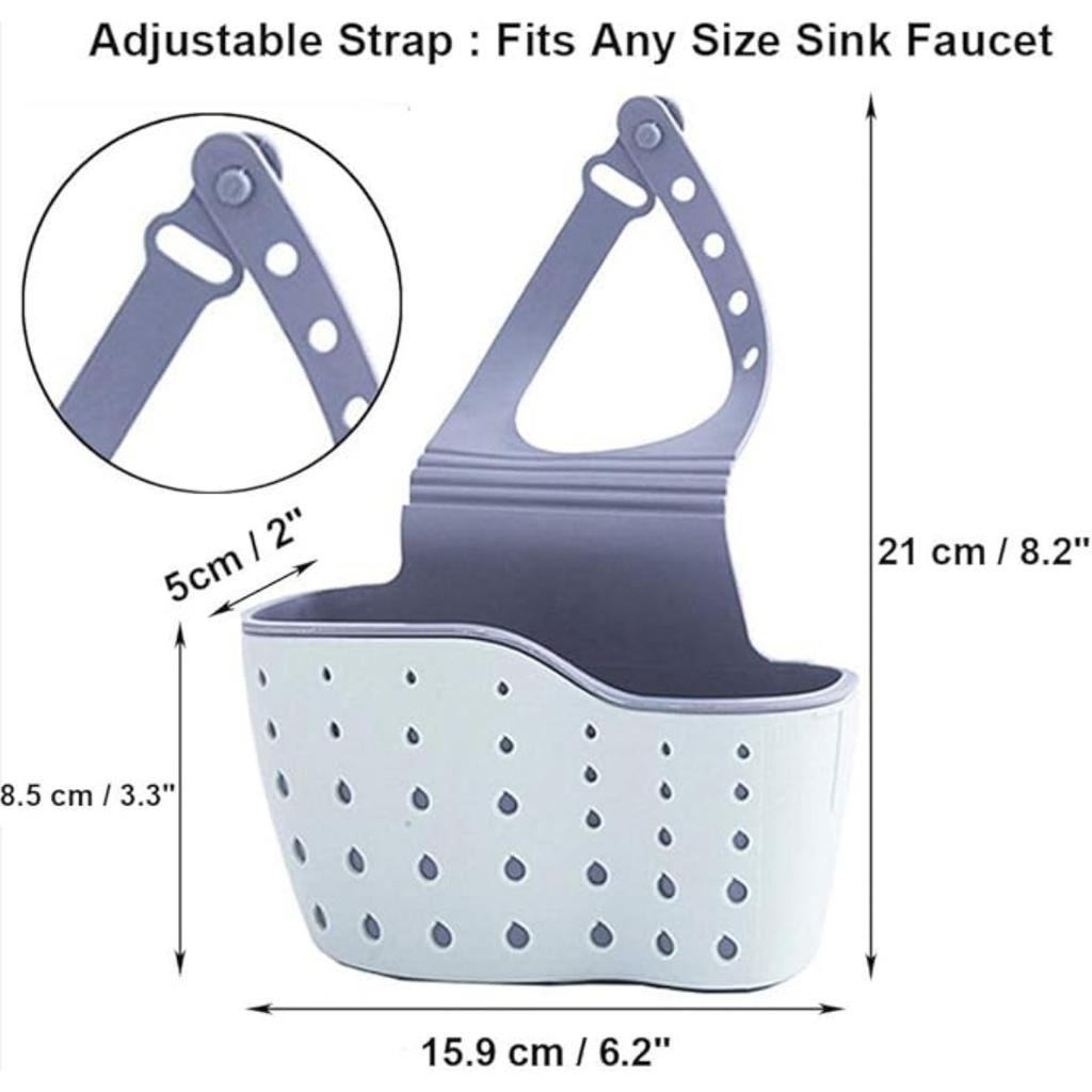 Küchenspüle Caddy Schwammhalter Silikon-Kunststoff Seifenhalter Hängender verstellbarer Riemen Wasserhahn Caddy mit Abflusslöchern zum Trocknen