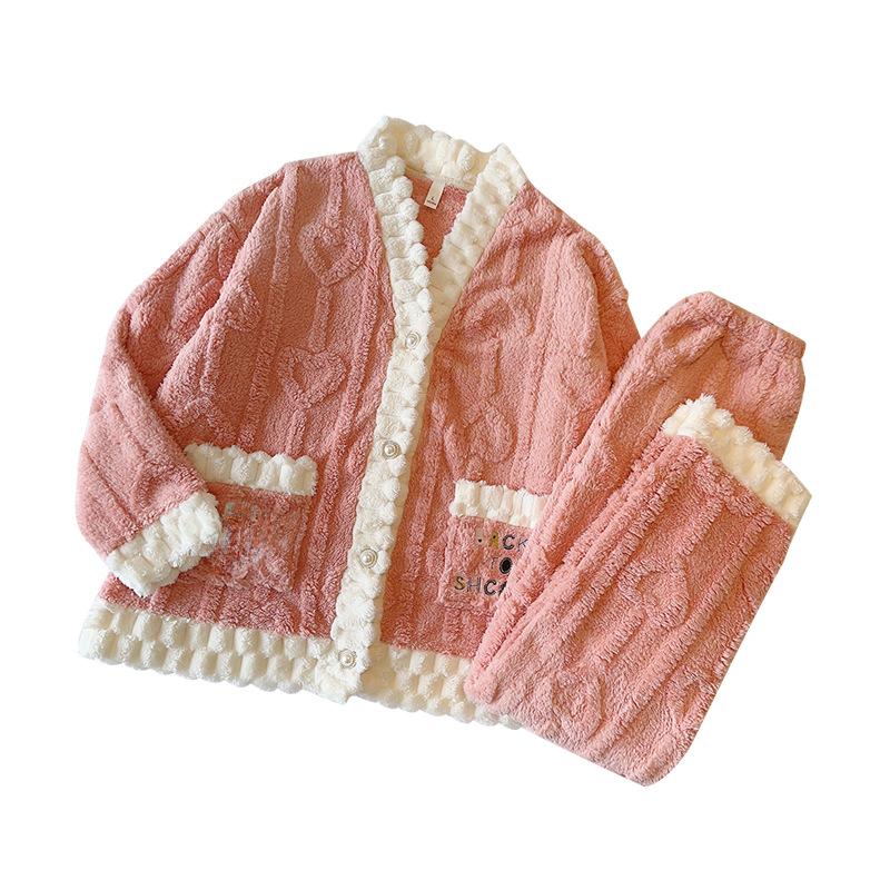Pyjamas Women's Fall/Winter Coral Velvet Thick Velvet Warm Loose Home Wear Set