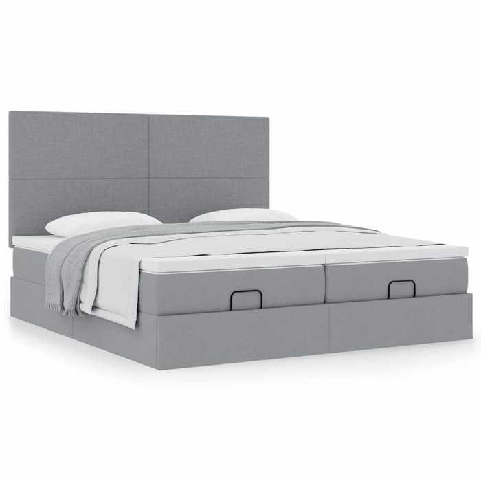 Cadre de lit avec matelas - Maison Exclusive - Gris clair - 160x200 cm - Rangement ottoman hydraulique