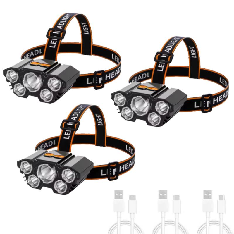 USB Rechargeable LED Headlamp 5 Lamp Beads 4 Modes Built-in Rechargeable Lithium Battery Lightweight Headlight Elastic Headband