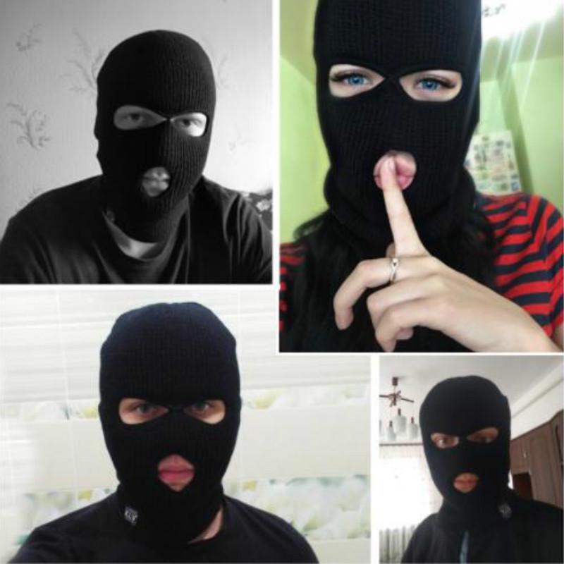 Maska zakrývající celou tvář 3 otvory Pletená čepice Zimní Strečová maska Čepice Beanie Nová Černá Teplá Obličejová maska