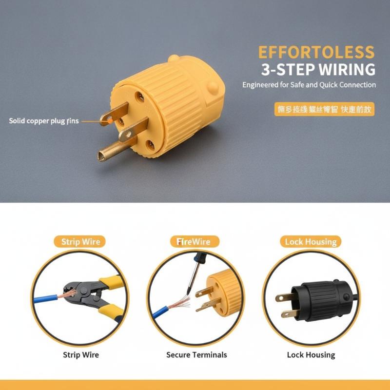 1 Stück Abnehmbare Montage Inline-Netzkabelstecker 125V Amerikanisch 15A Nema 1-15P 5-15P US Industrie Wasserdichter Verkabelungsstecker