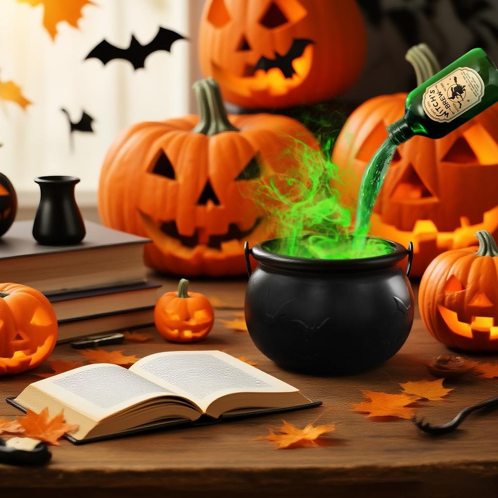Halloween Decorations Indoor - Witch's Cauldron With Magical Bottles & Fog Maker, Floating Potion DIY, Party Decoration, Halloween Party Decor 50ml