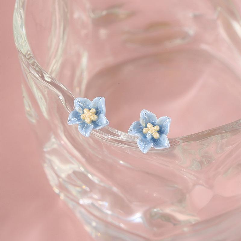 

Синие серьги-цветы из сетки, модные и милые пусеты высокого класса, летние новые нишевые универсальные серьги