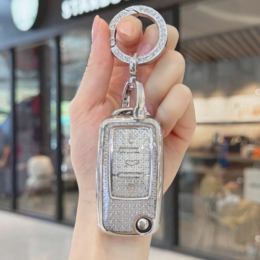 Car White Diamond TPU for Volkswagen Golf MK6 Polo Beetle Tiguan Touran Caddy Jetta Scirocco Remote Flip Folding Key Case Fob