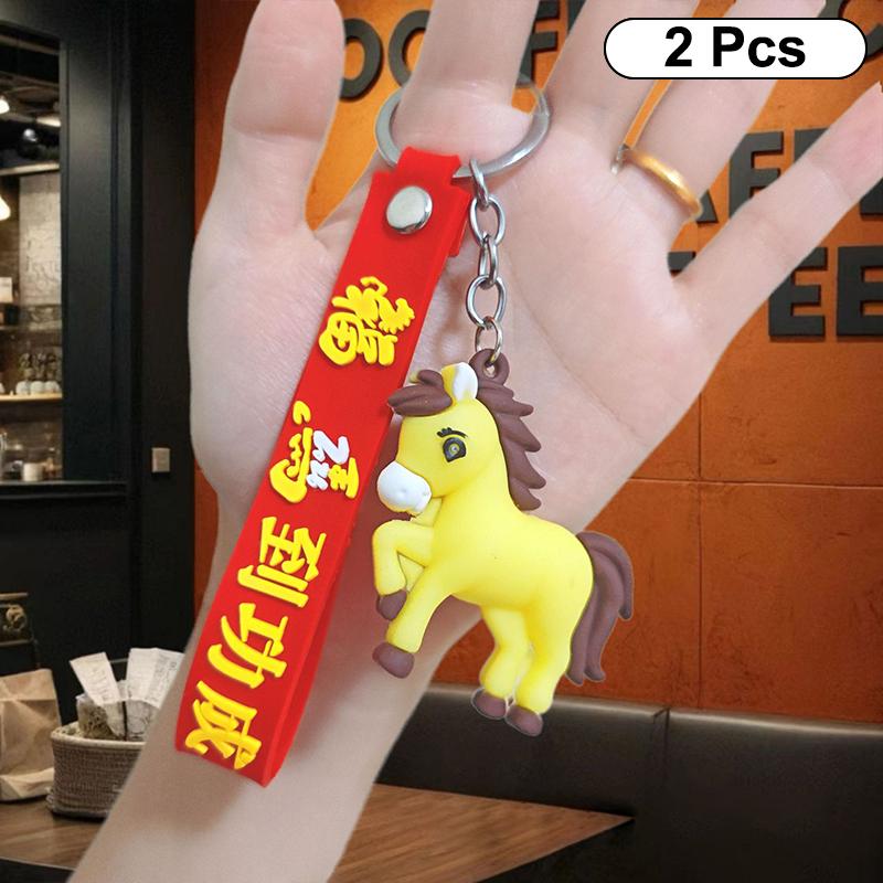 

2/4 Pcs Cute Horse Year Car Ornament Cartoon Lucky Pendant Bag Charm Creative Backpack Decoration