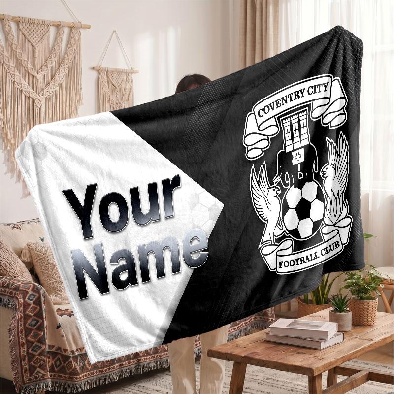 Coventry City Personalized Fleece Blanket With Football Logo, Custom Name Text Soft Warm Home Throw Blanket