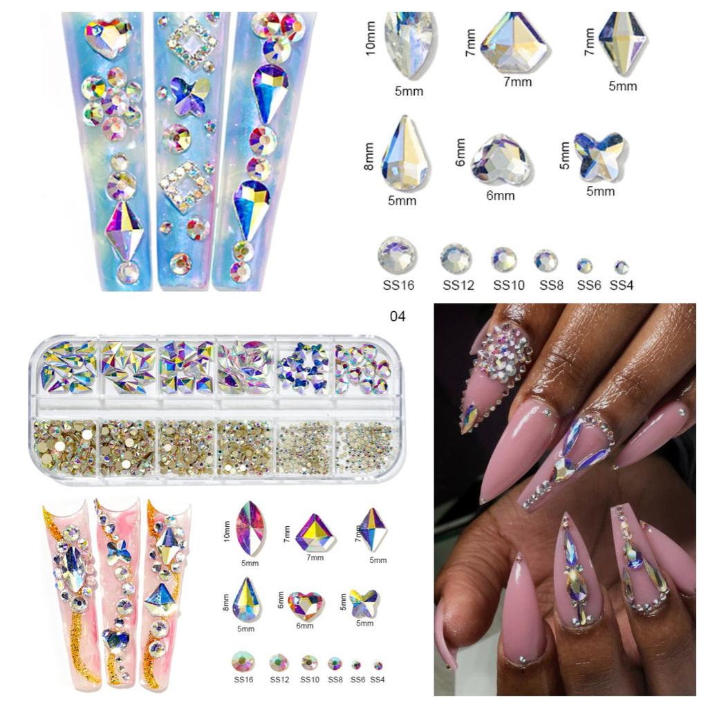 1 Box Luxus Glänzende Diamant Nagelkunst Strasssteine Stein Strass Glas 3D Nägel Zubehör Schmuck AB/Bunt Hotfix Maniküre Dekorationen#