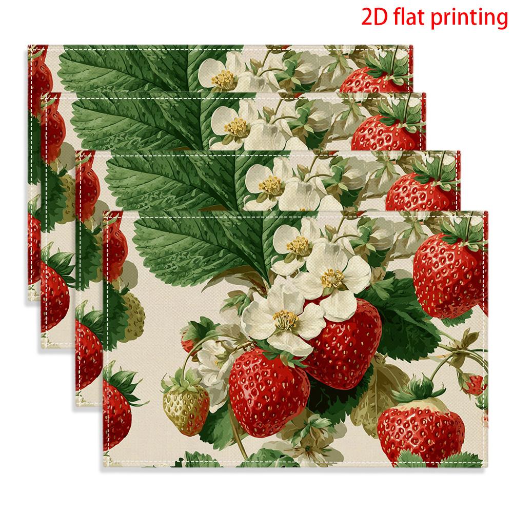 Strawberry Floral Print Heat Resistant Washable Table Placemats Kitchen Dining Decor 4 Piece Set