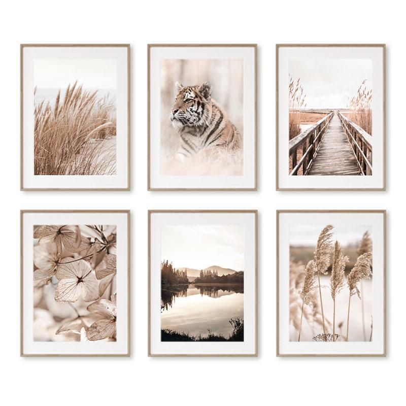 Nordic Reed Beige Plant Tiger Horse Scandinavian Quote Wall Art Canvas Painting Poster And Prints Pictures For Living Room Decor