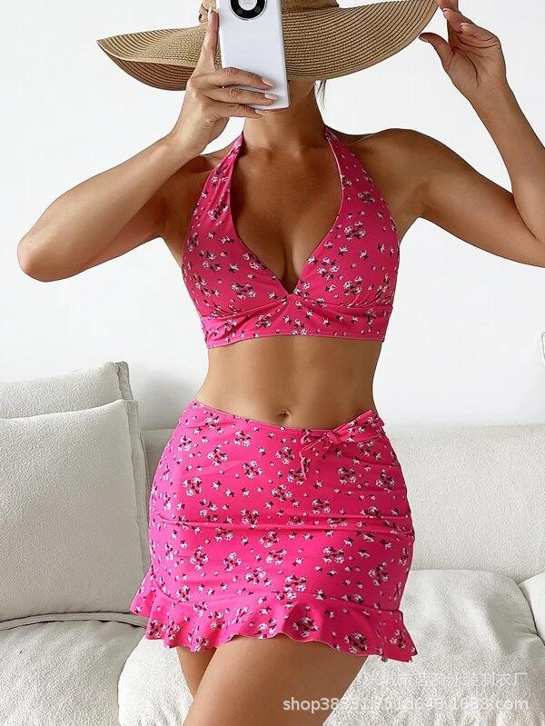 New multi-color print fashionable and sexy split bikini bikini three-piece women's swimsuit