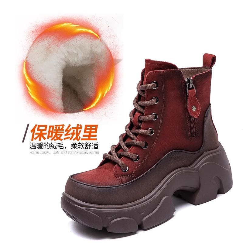 Fashion GKTINOO 2025 Winter Warm Natural Wool Snow Boots Women's Shoes Height Increasing Genuine Leather Thick Soled Platform Short Boot