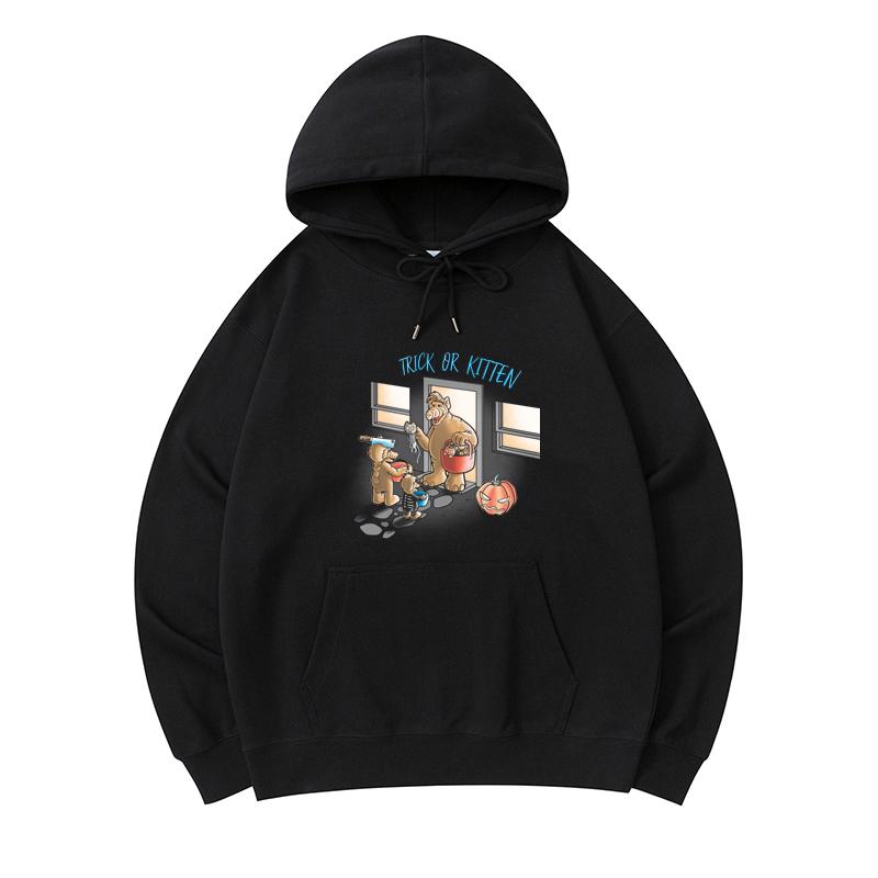 

300 GSM Men s Healthy Cotton Hoodies Trick Or Kitten Print Premium Cotton Sweatshirt