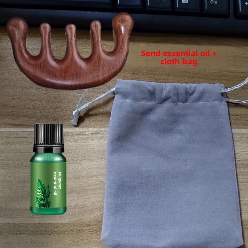 One Piece Gold Sandalwood Five-Tooth Massage Comb for Head and Meridian Stimulation.