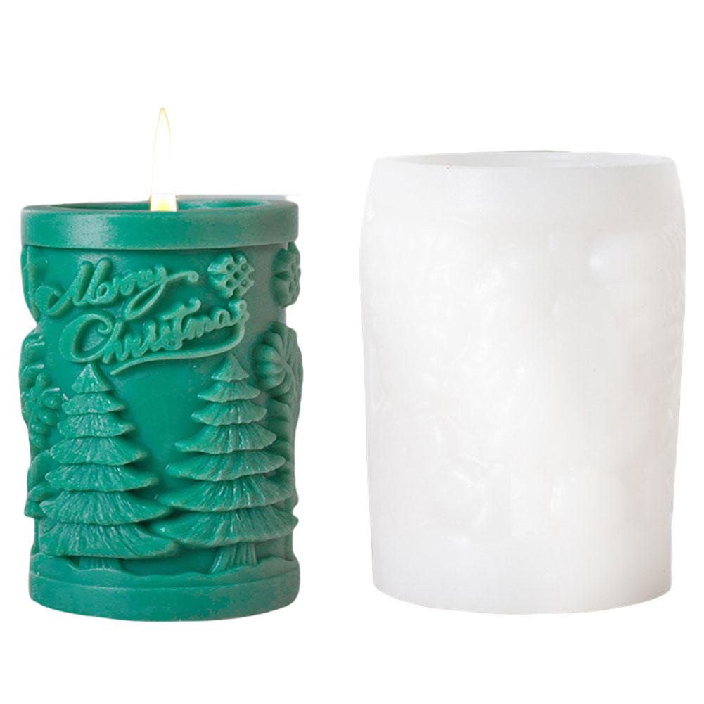 3D Christmas Tree Elk Relief Cylinder Candle Silicone Mold Merry Christmas Epoxy Resin Mold DIY Xmas Art Craft Gifts Home Decor