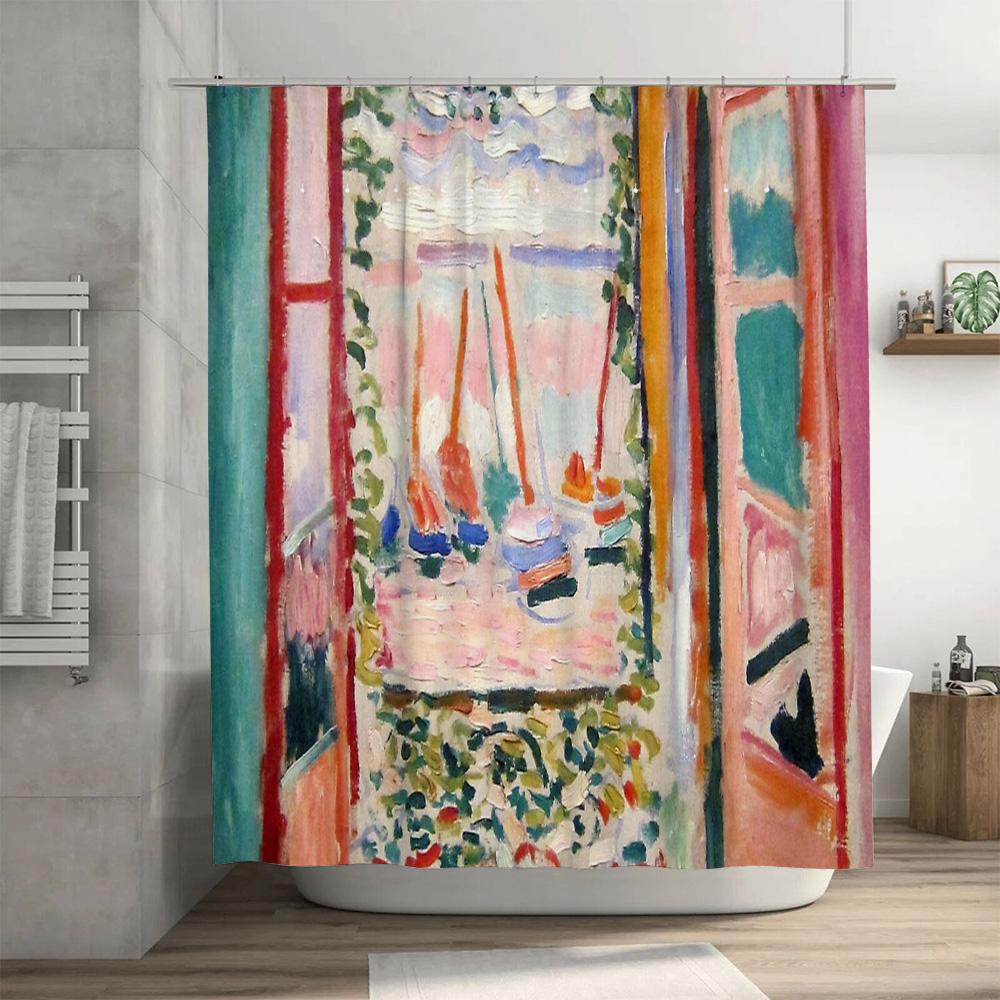 Bohemian Duschvorhang-Set Abstraktes Kunstmuster Wasserdichtes Gewebe Badezimmerdekoration Vintage Blumiger Hintergrund Moderner Bauernhaus-Stil