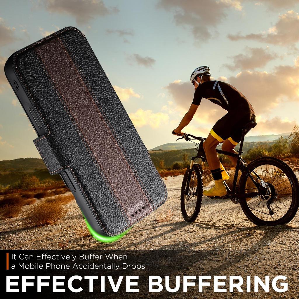 iPhone 17 Flip Case: Card Slot, Magnetic Snap, Wireless Charging Stand, Color Block Wallet, Leather