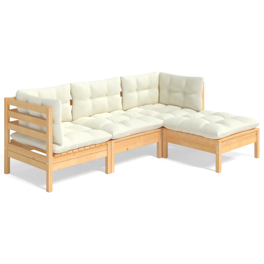 Vidaxl 4-Cz. Set da Giardino, Cuscini Crema, Pino