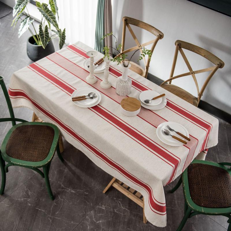 French Stripe Tablecloth Cotton Linen Fabric, Rectangle Table Covers For Kitchen, Dining Party, Dustproof, Farmhouse, Christmas