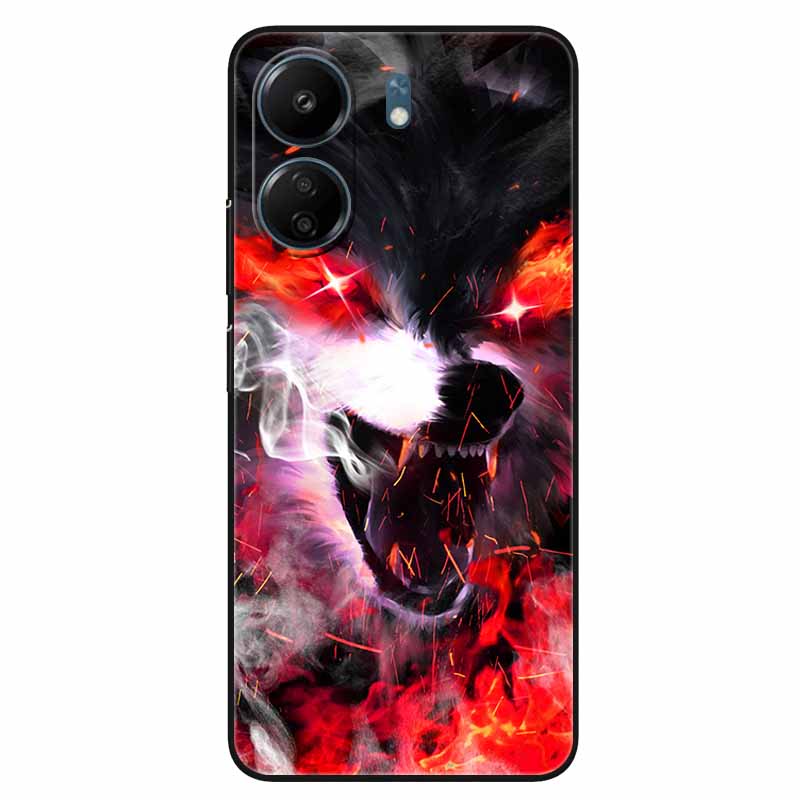 For Xiaomi Redmi 13C 4G Case Animals Painted Black Bumper Silicon TPU Coque for Redmi13C 4G 13 C Shockproof Covers Wolf Soft Bag
