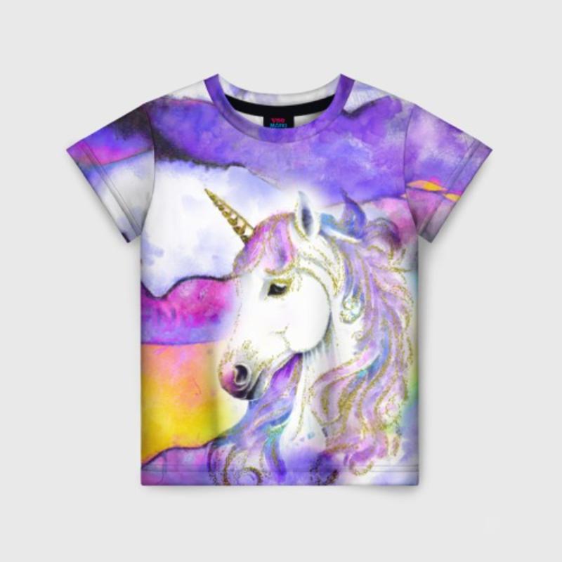 Children's Cartoon Unicorn Print Cute Multi-color T-shirts Girls Fashionable Soft Comfortable T-shirt