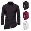 Men's European Style Long Sleeve Solid Color Stand Collar Dress Shirt, Plus Size.
