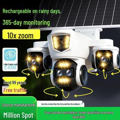 Solar-Powered 4G/WIFI Security Camera with 3 Lenses, 10x Zoom, 6MP HD, and Color Night Vision