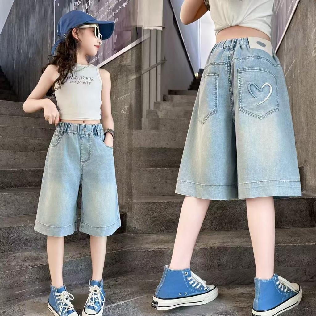 Girls' Denim Shorts Tencel Shorts Summer Thin Mid-to-large Child Shorts Girls' Pants Mid-length Pants Age 5-14 Years
