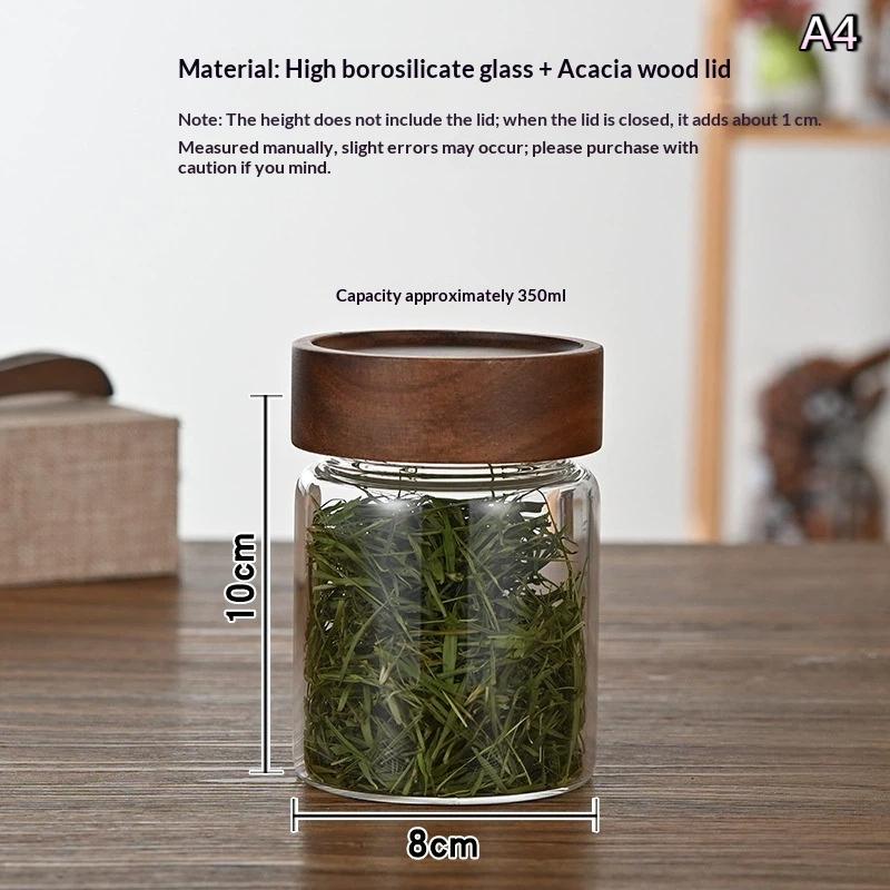 With Wood Lid Food Storage Jars Candy Dried Jars Household Organizer Coffee Beans Sealed Tank Transparent Glass Container