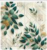 Eucalyptus Leaves Shower Curtain, Modern Minimal Polygonal Shapes Autumn Blooms with Leaf Art, Cloth Fabric Bathroom D