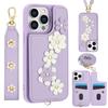Çapraz Askılı Kart Yuvalı Cüzdan Deri Kılıf iPhone 15 16 Pro Max 14 13 12 11 XR XS 7 8 Plus SE 2026 İçin 3D Çiçekli Bilek Kayışlı Kılıf