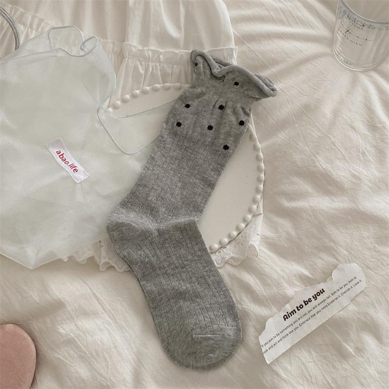 

Women s Ruffle Polka Dot Openwork Scrunch Socks - Breathable & Super Girly for Spring/Summer One Size темно-сірий