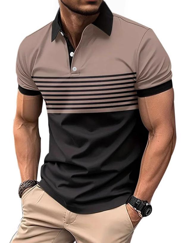 Men's Short Sleeve Striped Polo Shirt, Slim Fit Casual Top for Everyday Wear